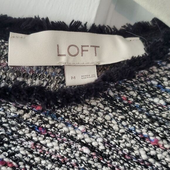LOFT SHIFT DRESS JUMPER SIZE MEDIUM TEXTURED BLACK CREAM WHITE KNIT OFFICE WORK - Picture 4 of 10